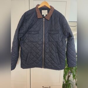 Weatherproof Men's Navy Quilted Jacket with Brown Collar